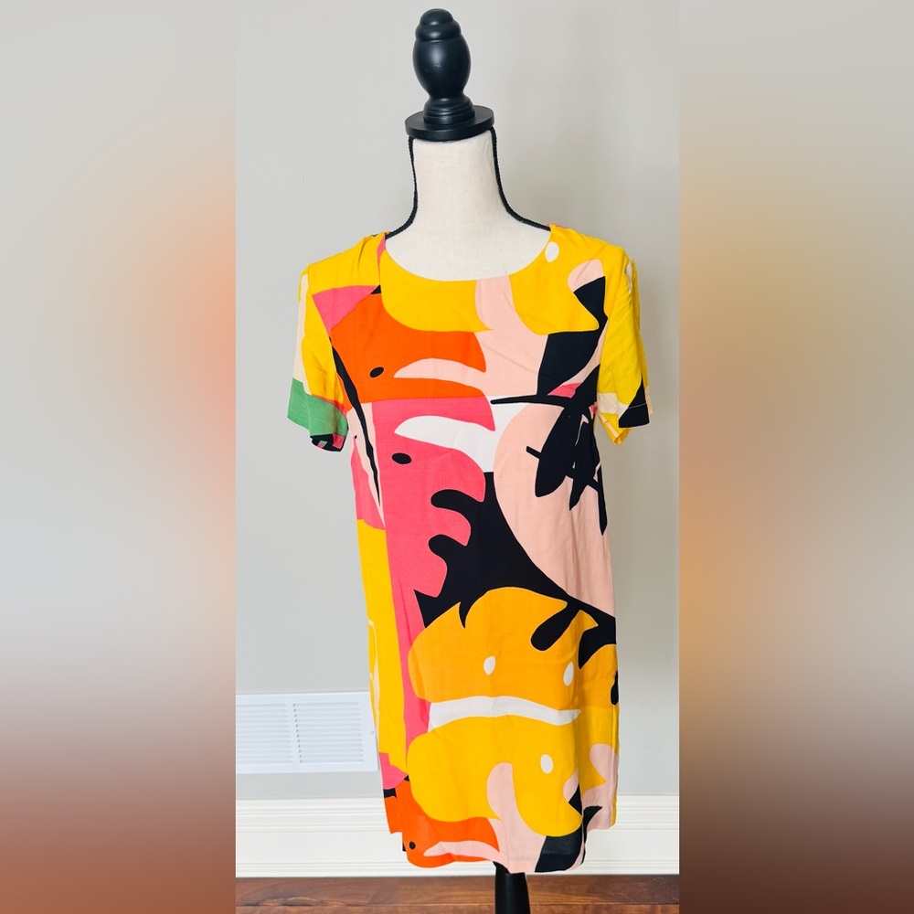 Vici Multicolor Short Sleeve Shift Dress - Yellow, Pink, Black, Green